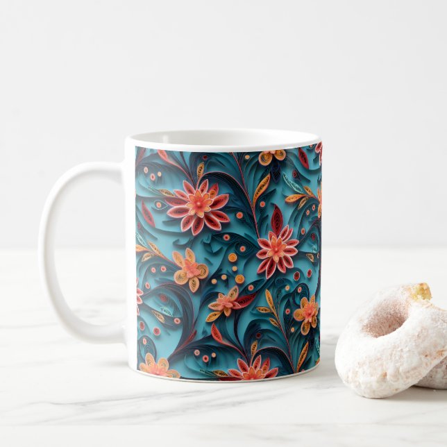 Nahtlose Blumenmuster-Tasse Kaffeetasse (Mit Donut)