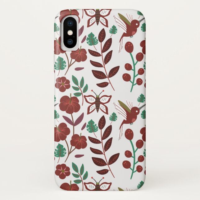 Nahtlose Blumenmuster, Vögel und Schmetterlinge Case-Mate iPhone Hülle (Rückseite)