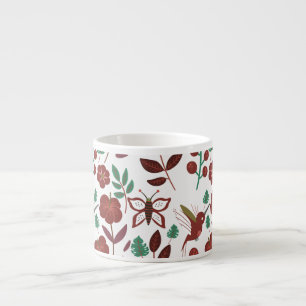 Nahtlose Blumenmuster, Vögel und Schmetterlinge Espressotasse