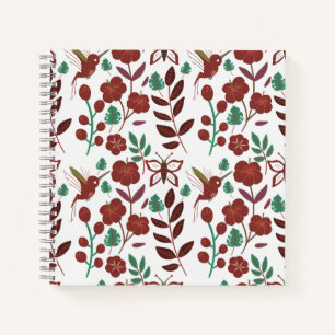Nahtlose Blumenmuster, Vögel und Schmetterlinge Notizbuch