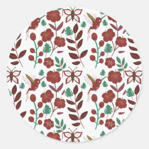 Nahtlose Blumenmuster, Vögel und Schmetterlinge Runder Aufkleber