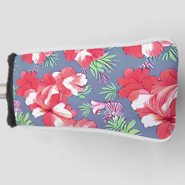 Nahtlose Blumenmuster von Hibiskus-Blume Golf Headcover (Vorderseite)