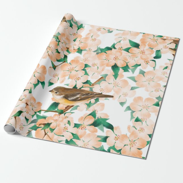 Nahtlose Blumenmuster von Vögeln Geschenkpapier (Ungerollt)