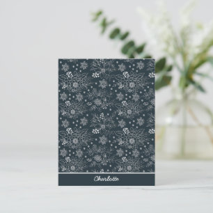 Nahtlose Blumenmuster weiß auf dunkelpersonalisier Postkarte