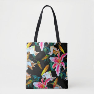 Nahtlose Blumenmuster. Weiße und rosa Lilie auf e Tasche
