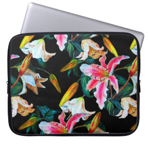 Nahtlose Blumenmuster. Weiße und rosa Lilie auf ei Laptopschutzhülle