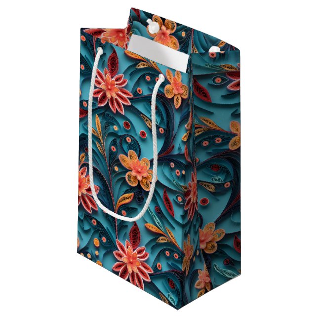 Nahtlose Blumenpapiermuster Geschenktasche Kleine Geschenktüte (Vorderseite Schrägansicht)