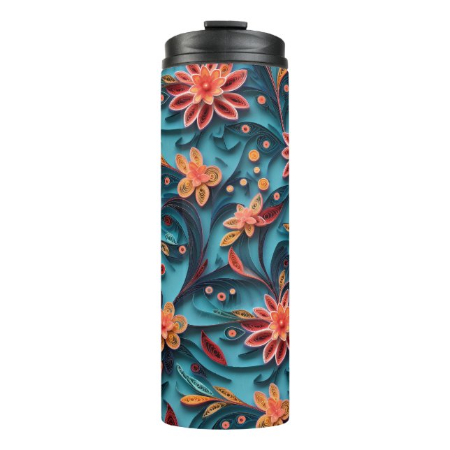 Nahtlose Blumenpapiermuster Thermal Tumbler Thermosbecher (Vorderseite)