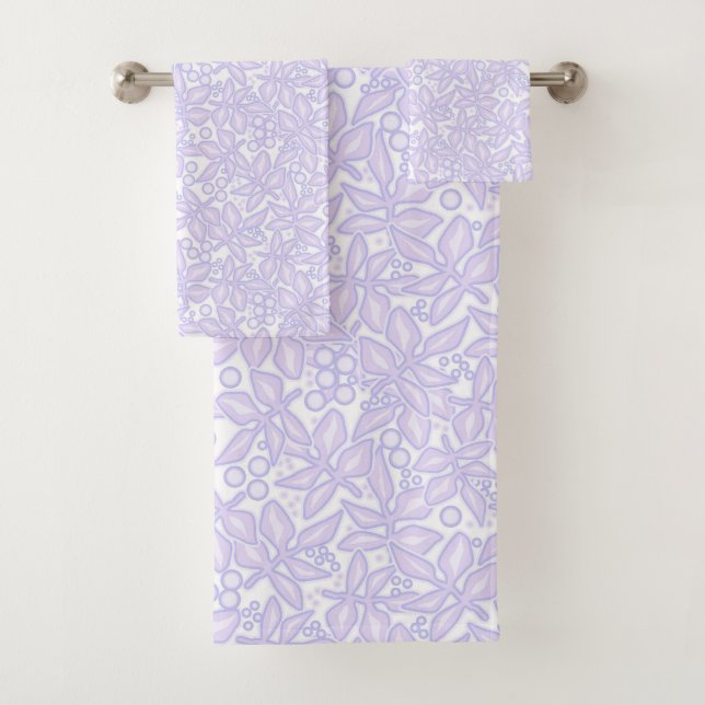 Nahtlose blumenviolette Blume runden Blätter weiß Badhandtuch Set (Insitu)