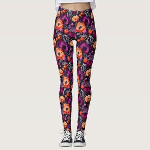 Nahtlose Blüte mit Rot, Orange, violetten Blumen Leggings