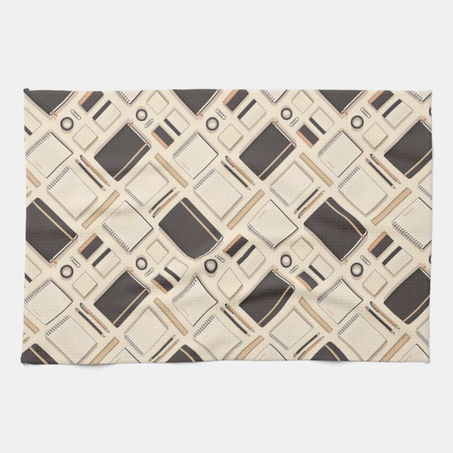 Nahtlose Briefpapier-Muster Notizbücher Lineale Geschirrtuch (Horizontal)