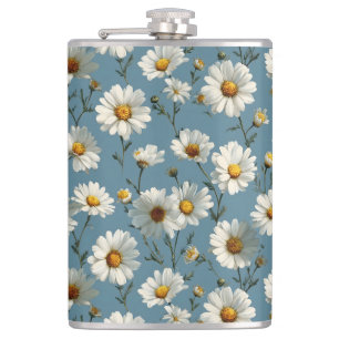 Nahtlose Daisy-Blume-Muster auf blau Flachmann