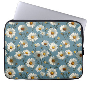 Nahtlose Daisy-Blume-Muster auf blau Laptopschutzhülle