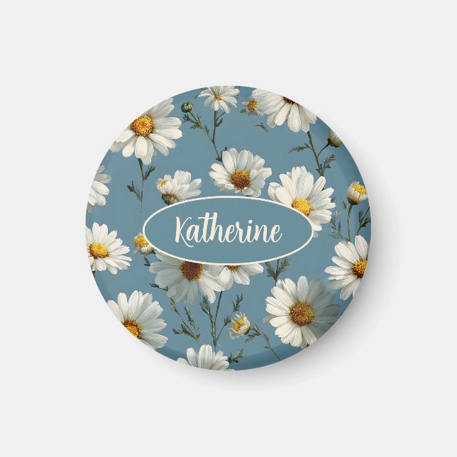 Nahtlose Daisy-Blume-Muster auf blau Magnet (Vorne)