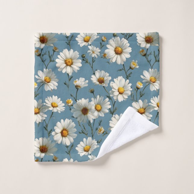 Nahtlose Daisy-Blume-Muster auf blau Waschlappen (Waschlappen)