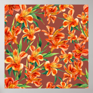 Nahtlose Darstellung der Alstroemeria im Wasser Poster