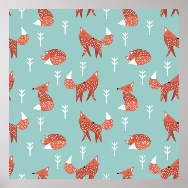 Nahtlose Darstellung mit niedlichem Orangenfuchs Poster (Vorne)