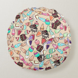 Nahtlose doodle Tortenmuster. Handgezob Rundes Kissen