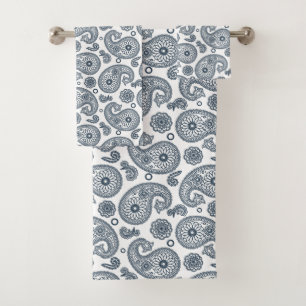 Nahtlose dunkelblaue Paisley-Muster in Weiß Badhandtuch Set