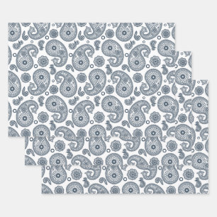 Nahtlose dunkelblaue Paisley-Muster in Weiß Geschenkpapier Set
