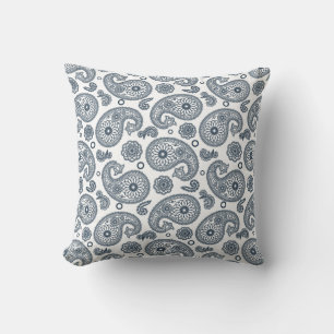 Nahtlose dunkelblaue Paisley-Muster in Weiß Kissen