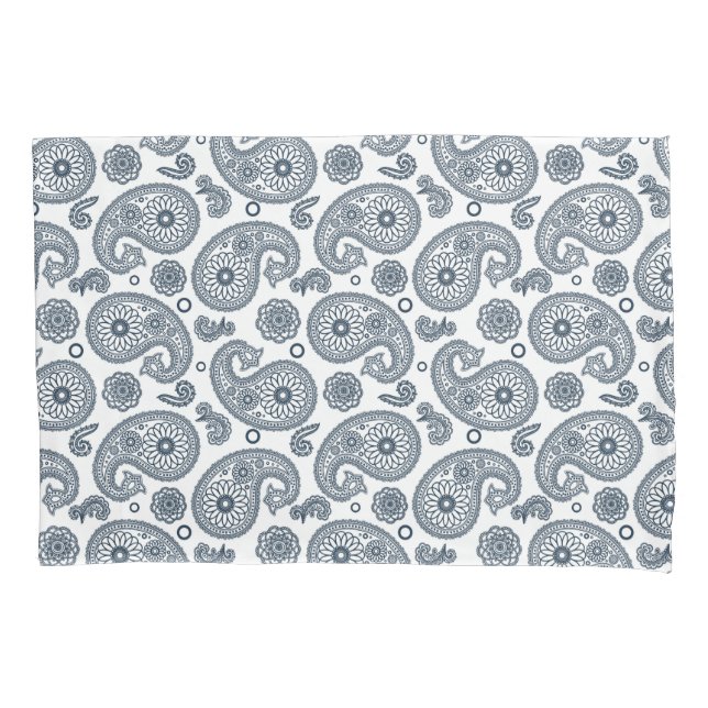 Nahtlose dunkelblaue Paisley-Muster in Weiß Kissenbezug (Vorderseite)