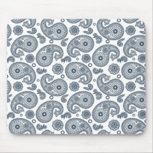 Nahtlose dunkelblaue Paisley-Muster in Weiß Mousepad