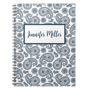 Nahtlose dunkelblaue Paisley-Muster in Weiß Notizblock