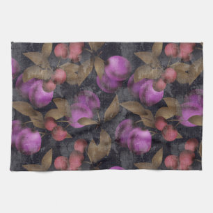 Nahtlose dunkle Pflaumenfrüchte lila Beeren Kirsc Geschirrtuch