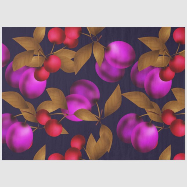 Nahtlose dunkle Pflaumenfrüchte lila Beeren Kirsch Seidenpapier (Vorderseite)