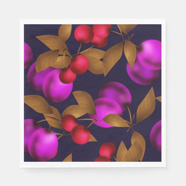 Nahtlose dunkle Pflaumenfrüchte lila Beeren Kirsch Serviette (Vorderseite)