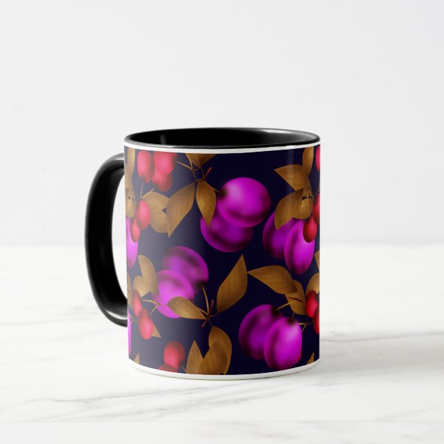 Nahtlose dunkle Pflaumenfrüchte lila Beeren Kirsch Tasse (Vorderseite Links)