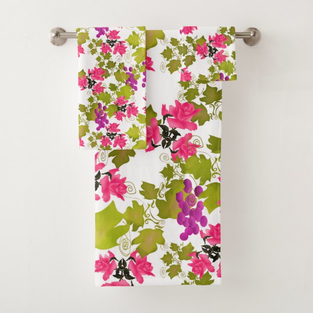 Nahtlose Ernte Traubenrosa Rosen Blume Florenz c Badhandtuch Set (Insitu)
