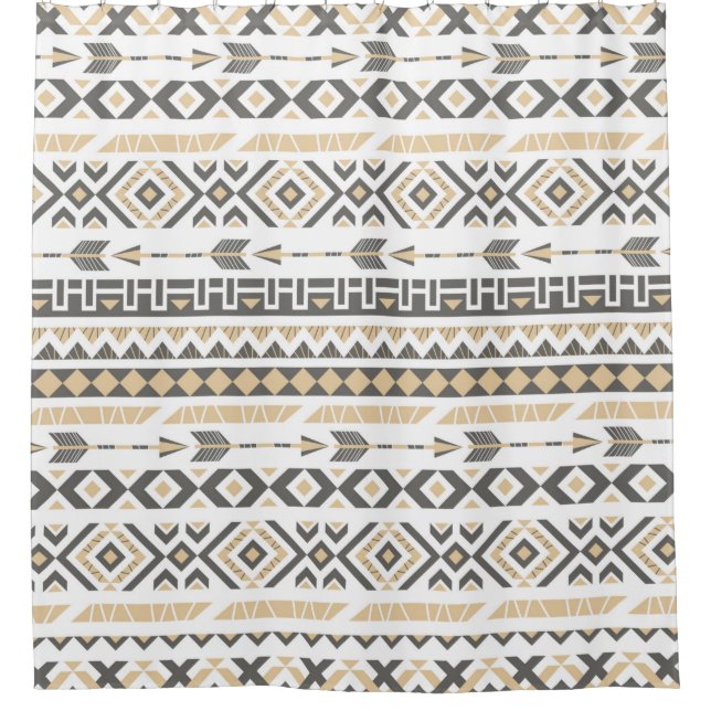 Nahtlose ethnisch-beige Muster. Darstellung Duschvorhang (Vorderseite)