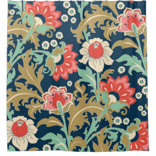 Nahtlose farbenfrohe Blumenmuster im Volksstil Duschvorhang