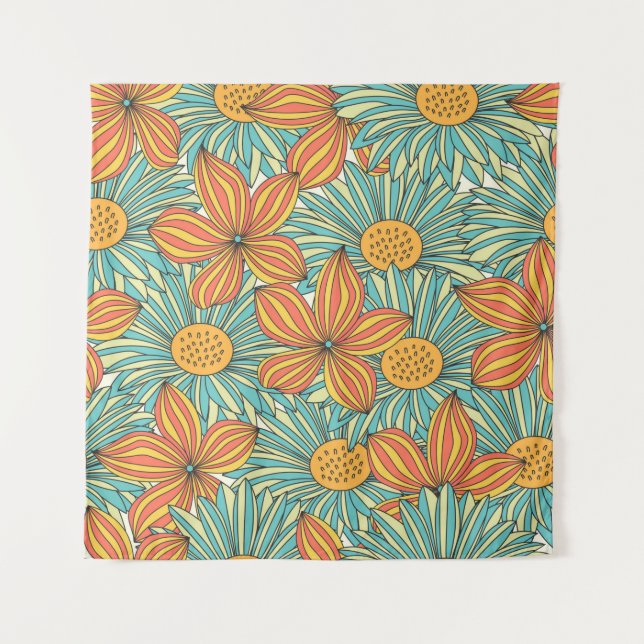 Nahtlose farbenfrohe Blumenmuster Wandteppich (Vorderseite)
