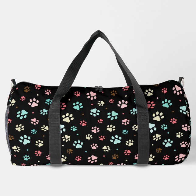 Nahtlose farbenfrohe kleine Hundebahnen schwarz Duffle Bag (Rückseite)