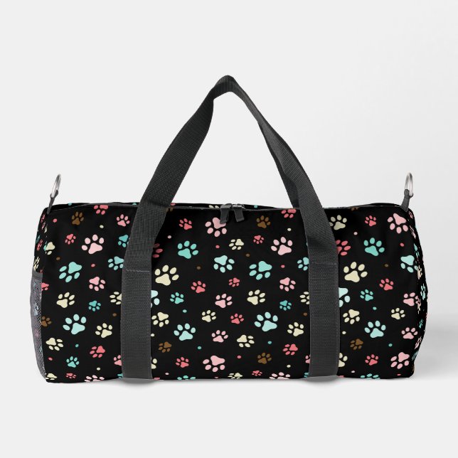 Nahtlose farbenfrohe kleine Hundebahnen schwarz Duffle Bag (Rückseite)