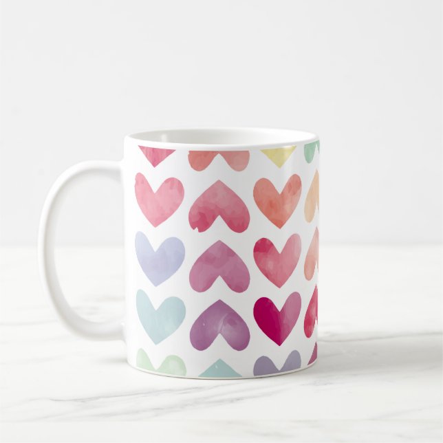 Nahtlose farbenfrohe Wasserfarbe bemalten Herzen p Kaffeetasse (Links)