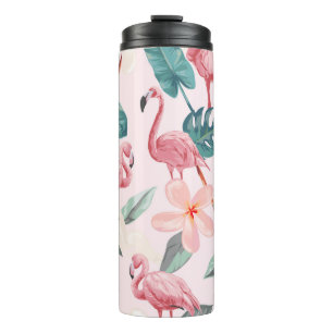 nahtlose Flamingos und tropische Blume Thermosbecher