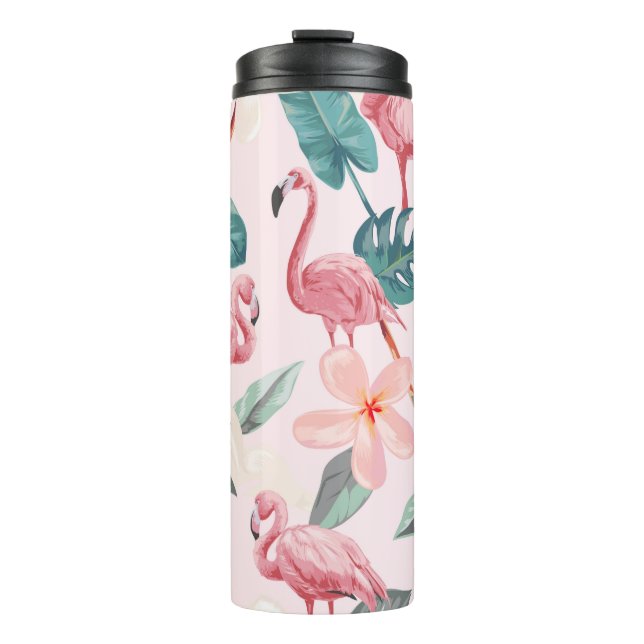 nahtlose Flamingos und tropische Blume Thermosbecher (Vorderseite)