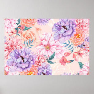 Nahtlose Form von Chrysanthemum, Rose, Pony und Poster