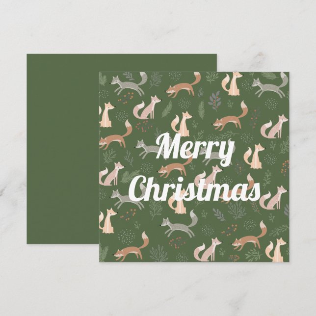 Nahtlose Fox Winter Branches und Blätter Muster Karte (Vorne/Hinten)