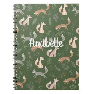 Nahtlose Fox Winter Branches und Blätter Muster Notizblock