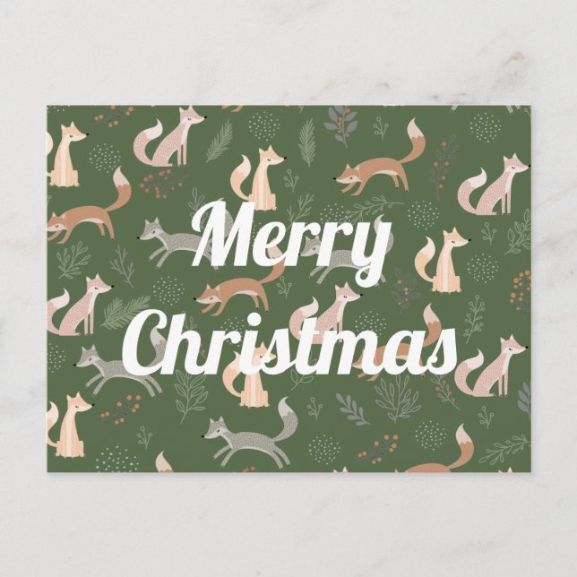 Nahtlose Fox Winter Branches und Blätter Muster Postkarte (Vorderseite)