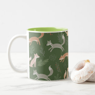 Nahtlose Fox Winter Branches und Blätter Muster Zweifarbige Tasse