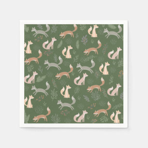 Nahtlose Fox Winter Branches und Blätter Serviette