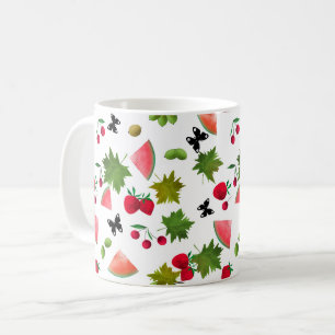 Nahtlose frische Früchte Beeren Wasserfarbe Cartoo Kaffeetasse