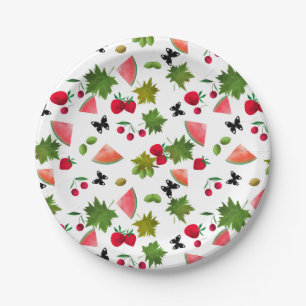 Nahtlose Frischobst Berries Wasserfarbener Cartoon Pappteller