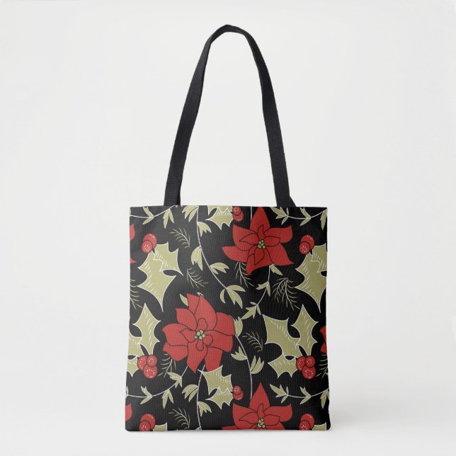 Nahtlose Frohe Weihnachten rote Poinsettia grüne E Tasche (Vorderseite)
